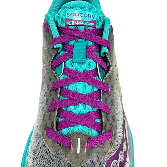 Saucony Kinvara 8 Everun Women Running Shoes Sz 8 Gray Teal Purple Mesh Sneakers - Picture 13 of 16